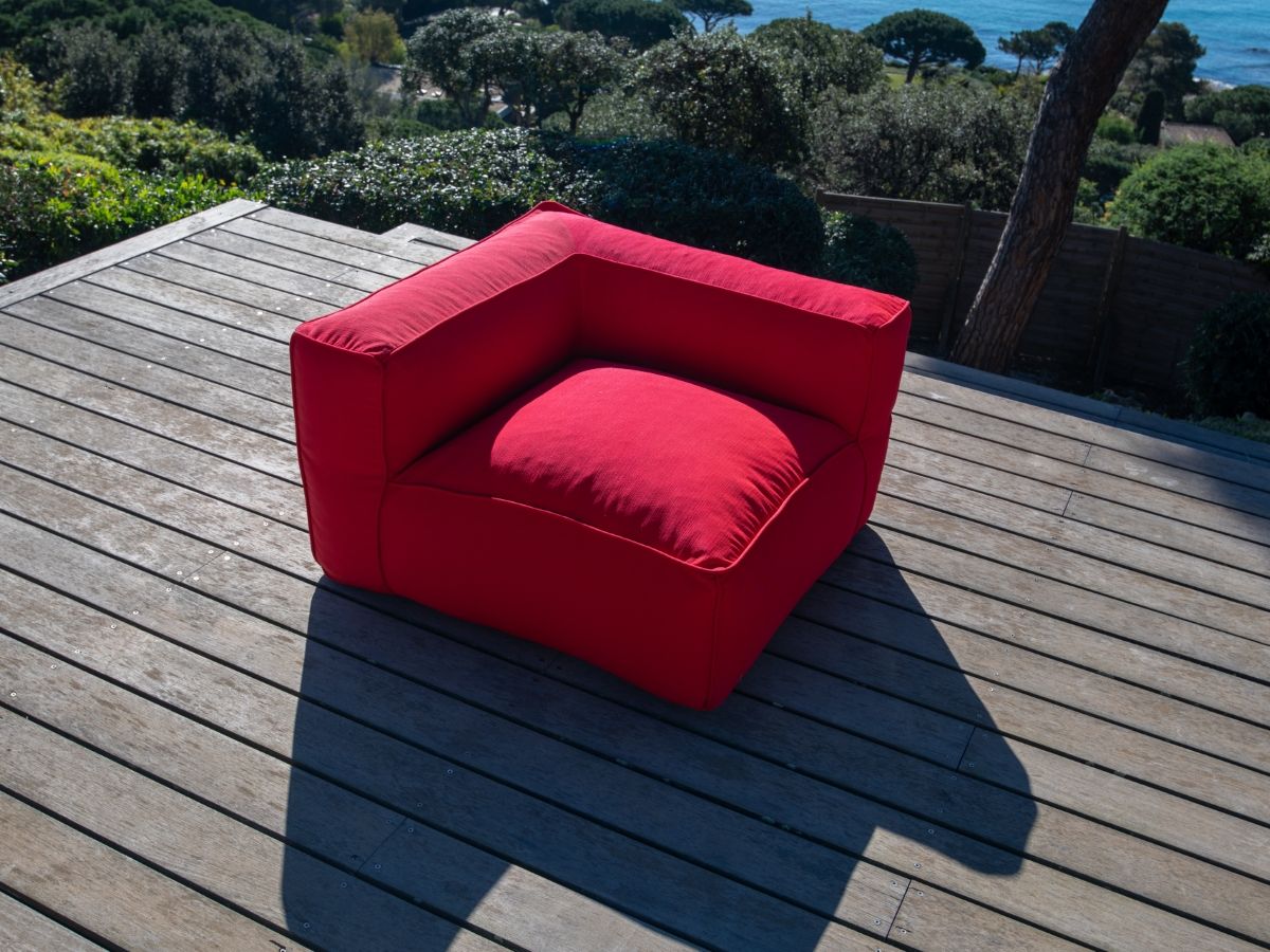 Canapé d'angle fixe EVEREST tissu chiné - Orange - Angle droit - 10 coussins