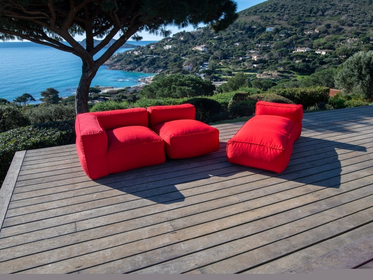 Canapé de jardin modulable GIULIA avec bâche de protection, 1 chauffeuse 1 place, 1 angle et 1 méridienne