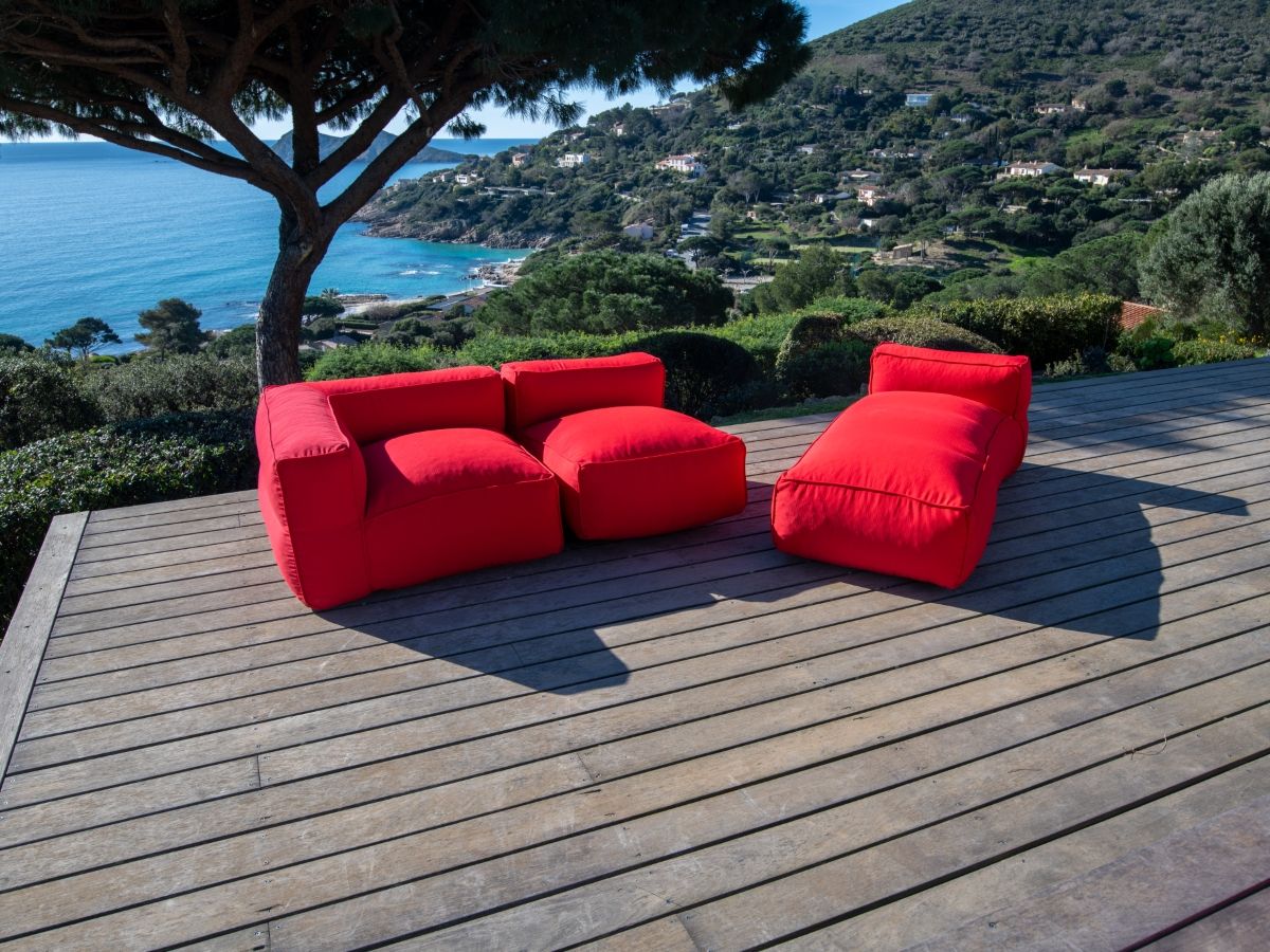 Canapé d'angle fixe EVEREST tissu chiné - Orange - Angle droit - 10 coussins