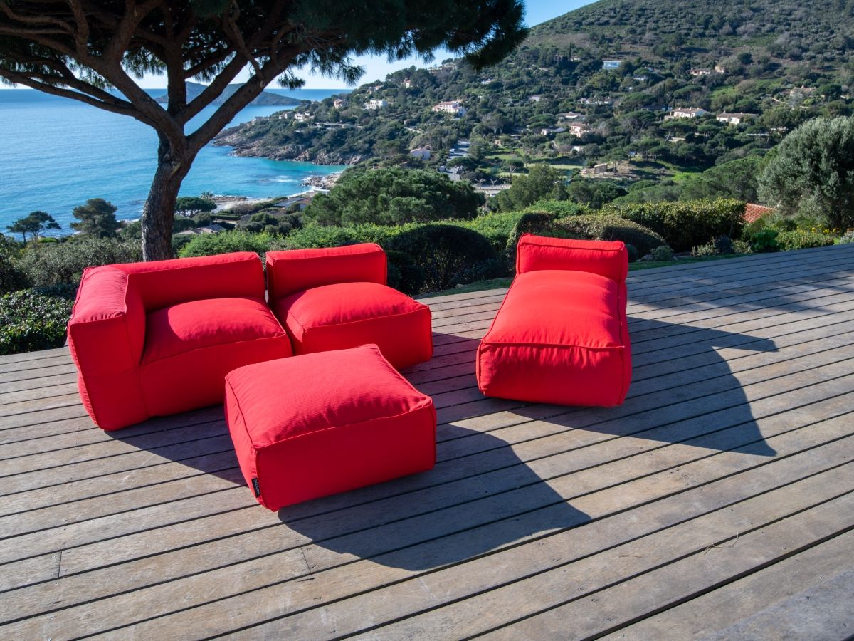 Canapé de jardin modulable GIULIA avec bâche de protection, rouge — vue 6