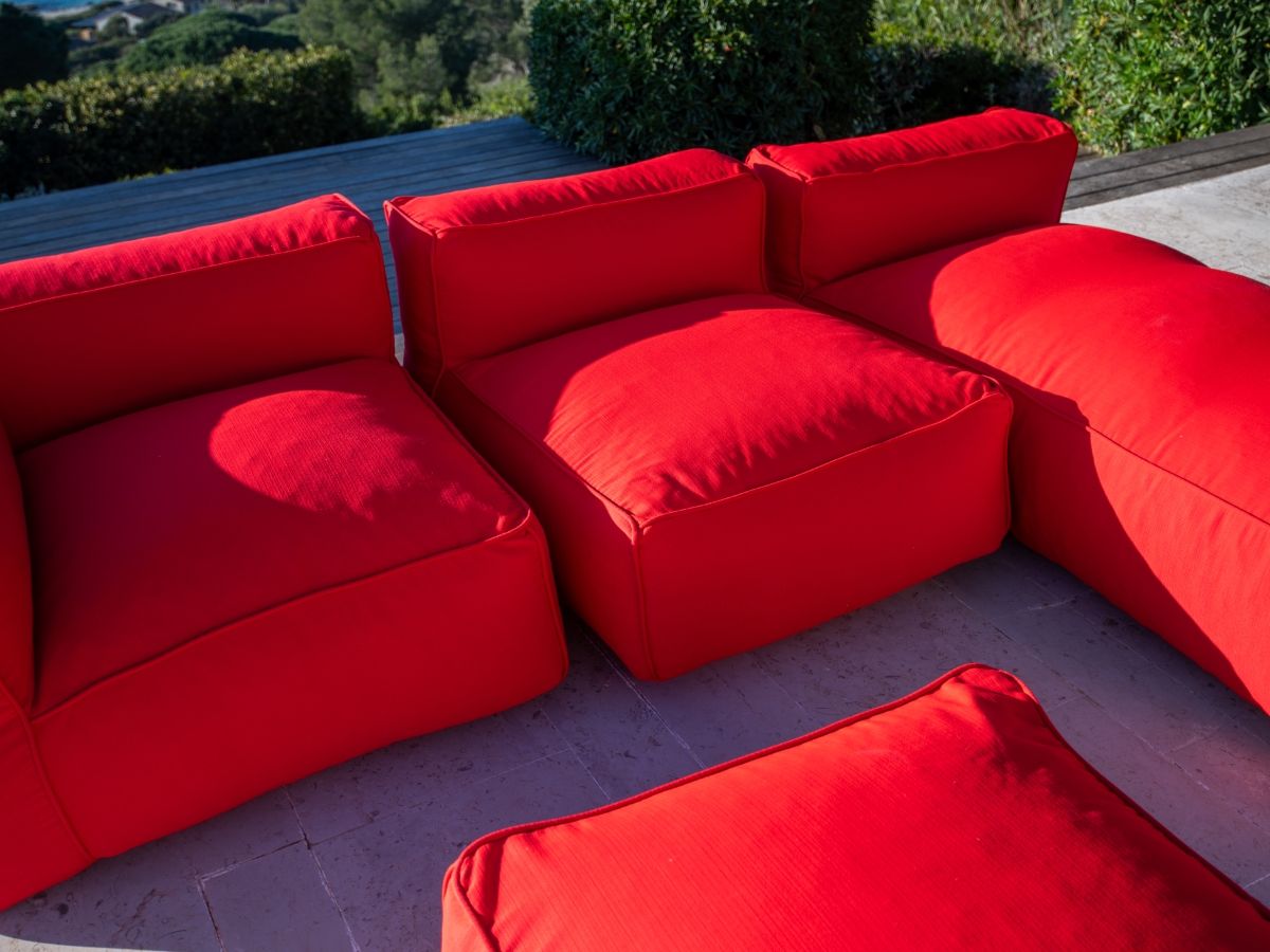 Canapé d'angle fixe EVEREST tissu chiné - Orange - Angle droit - 10 coussins