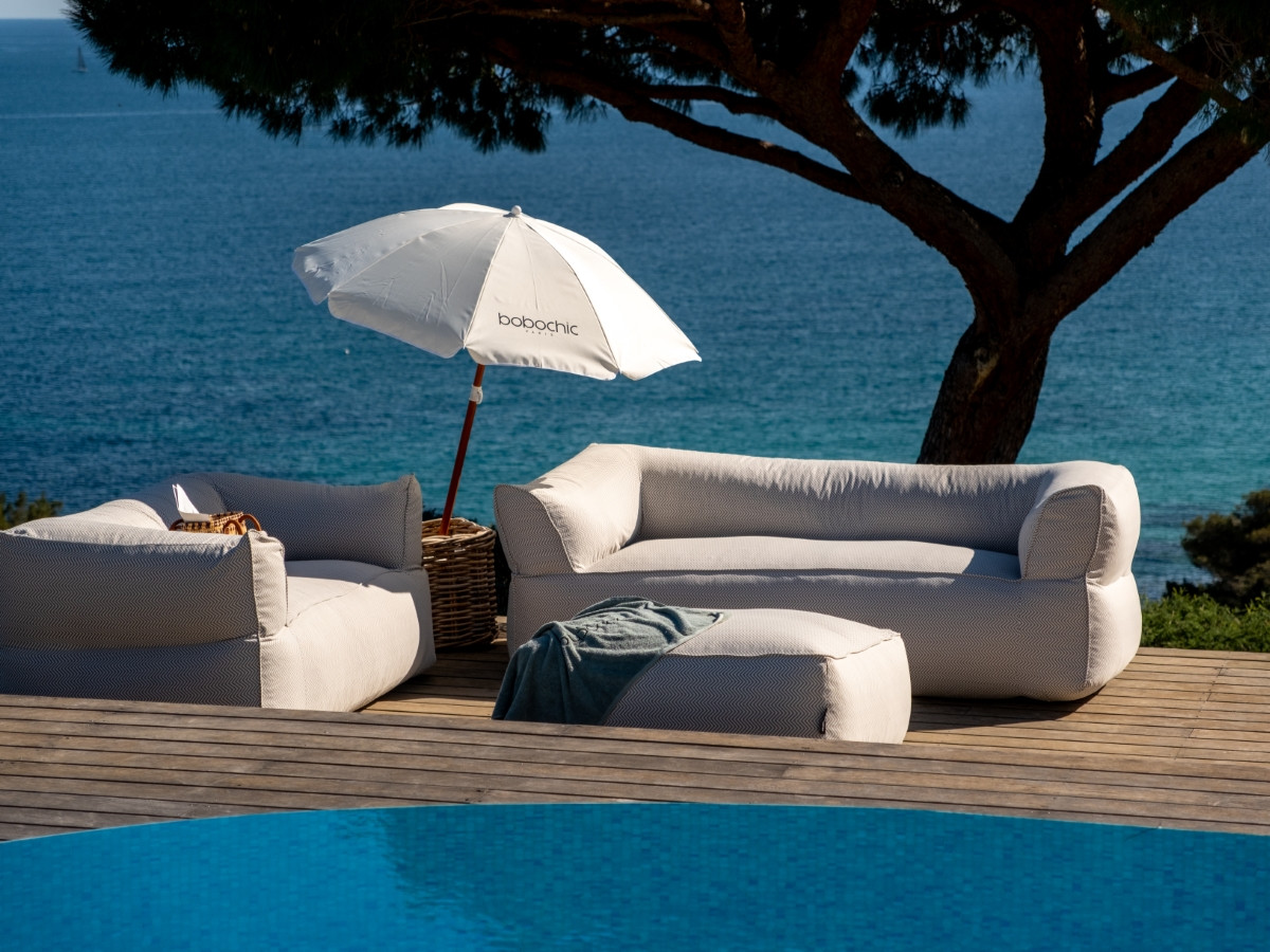 Canapé de jardin droit 3 places NOUR avec bâche de protection bleu foncé