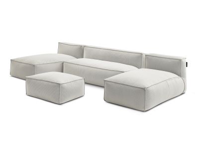 Canapé de jardin modulable BIARRITZ avec bâche de protection, 1 chauffeuse 2 places, 2 méridiennes et 1 pouf