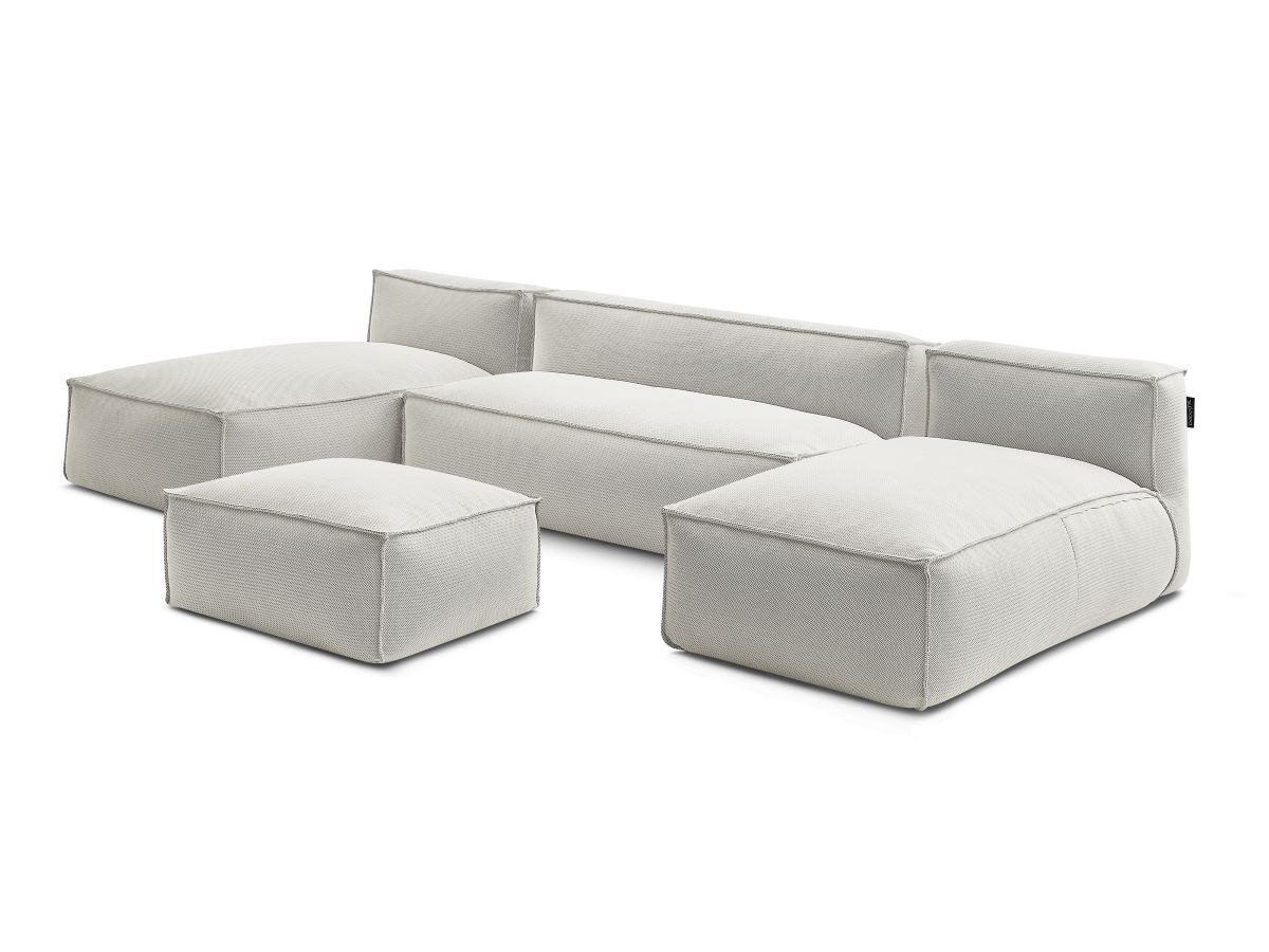Modulaire tuinbank BIARRITZ met beschermhoes, 1 2-zits fauteuil, 2 chaise longues en 1 poef