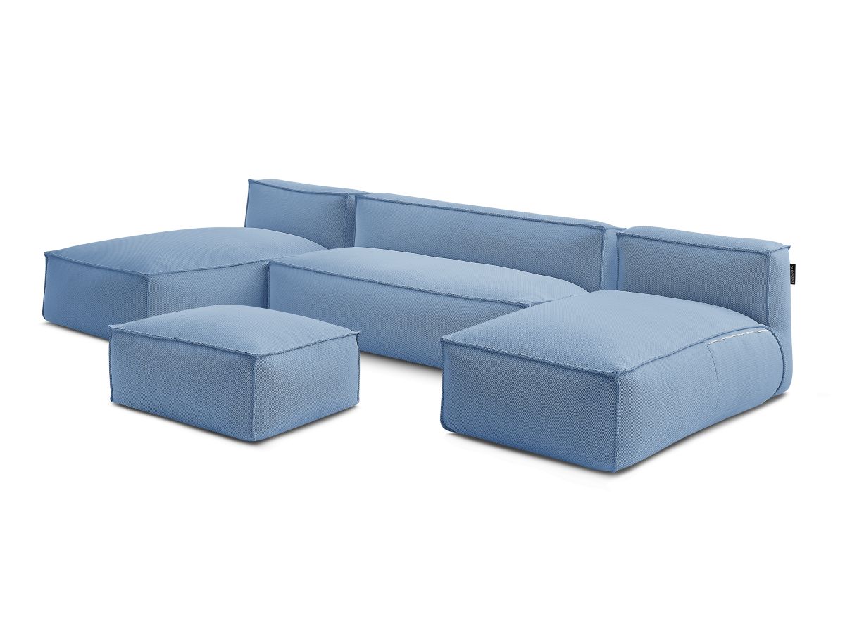 Modulaire tuinbank BIARRITZ met beschermhoes, 1 2-zits fauteuil, 2 chaise longues en 1 poef