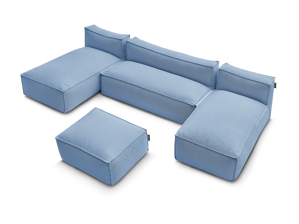 Modulaire tuinbank BIARRITZ met beschermhoes, 1 2-zits fauteuil, 2 chaise longues en 1 poef