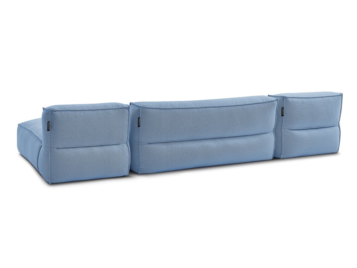 Modulaire tuinbank BIARRITZ met beschermhoes, 1 2-zits fauteuil, 2 chaise longues en 1 poef