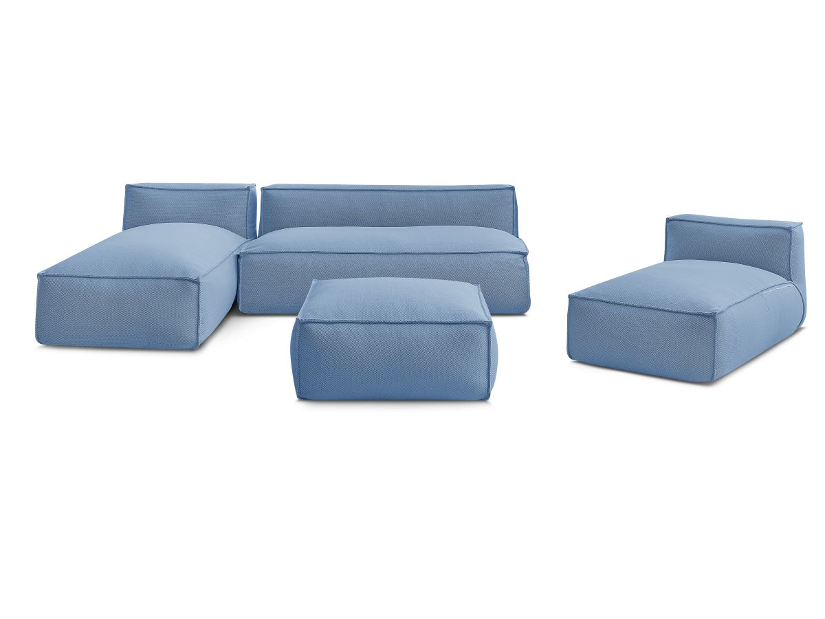 Modulaire tuinbank BIARRITZ met beschermhoes, 1 2-zits fauteuil, 2 chaise longues en 1 poef
