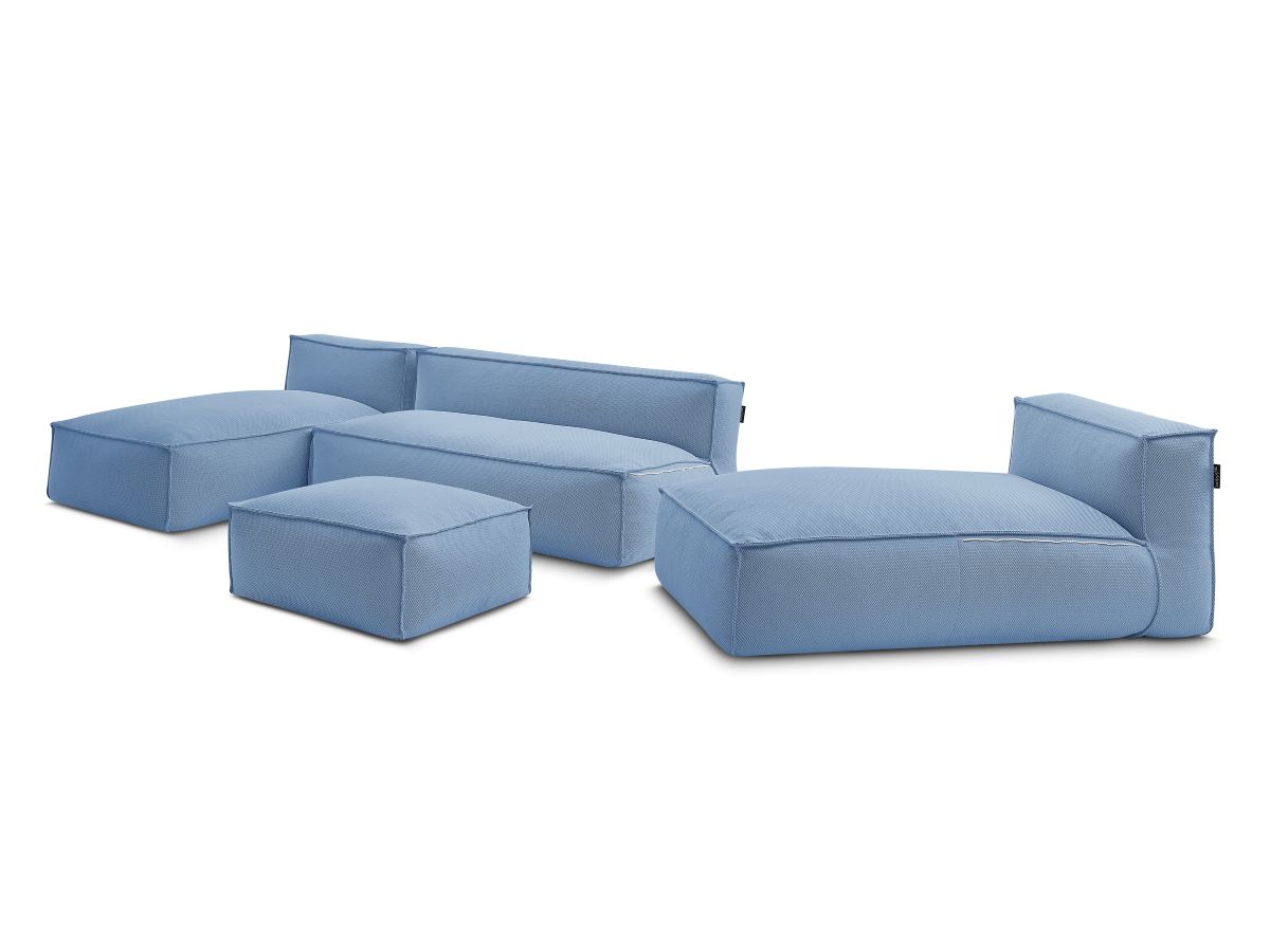 Modulaire tuinbank BIARRITZ met beschermhoes, 1 2-zits fauteuil, 2 chaise longues en 1 poef