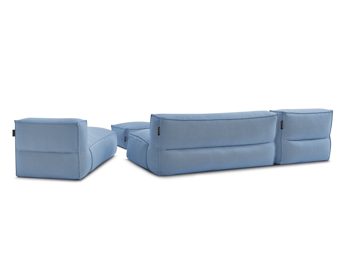 Modulaire tuinbank BIARRITZ met beschermhoes, 1 2-zits fauteuil, 2 chaise longues en 1 poef