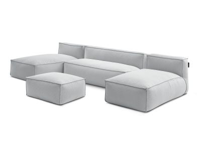 Canapé de jardin modulable BIARRITZ avec bâche de protection, 1 chauffeuse 2 places, 2 méridiennes et 1 pouf