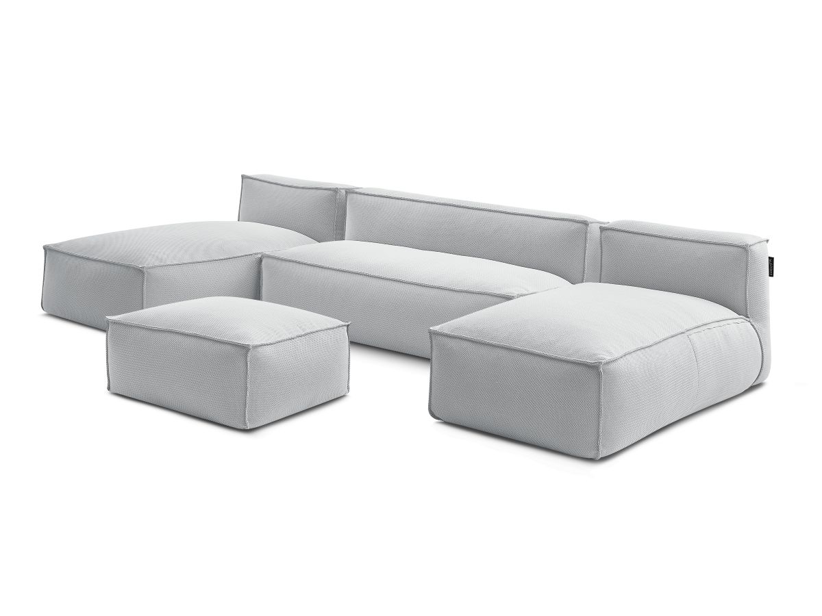 Modulaire tuinbank BIARRITZ met beschermhoes, 1 2-zits fauteuil, 2 chaise longues en 1 poef