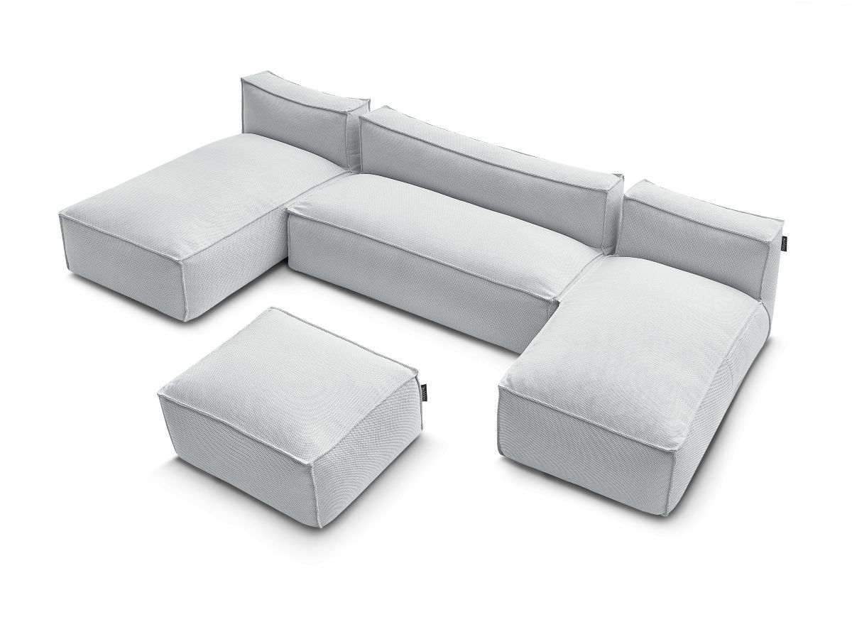 Modulaire tuinbank BIARRITZ met beschermhoes, 1 2-zits fauteuil, 2 chaise longues en 1 poef