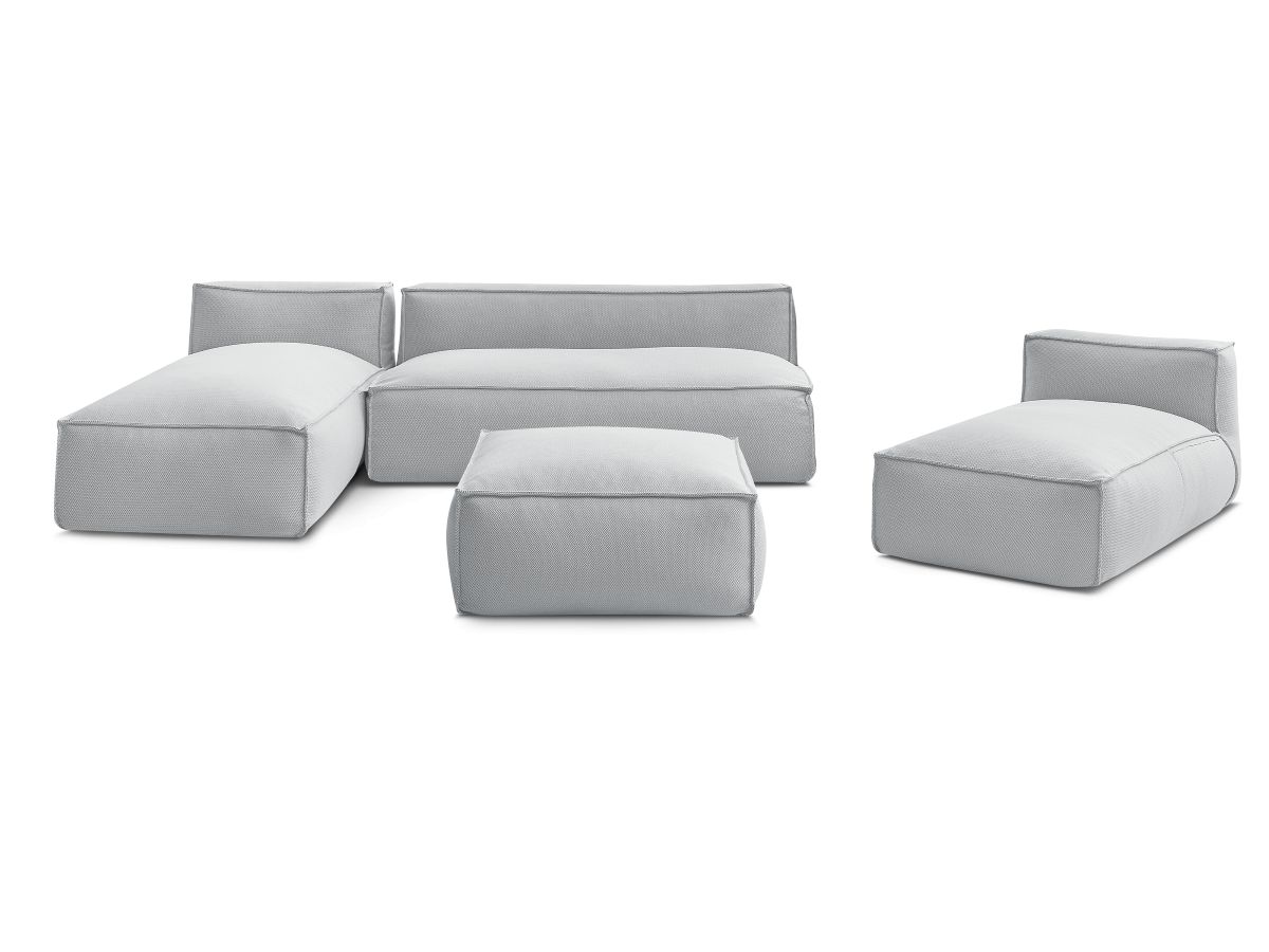Modulaire tuinbank BIARRITZ met beschermhoes, 1 2-zits fauteuil, 2 chaise longues en 1 poef