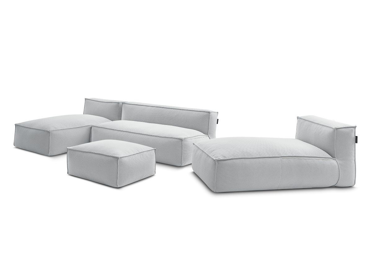 Modulaire tuinbank BIARRITZ met beschermhoes, 1 2-zits fauteuil, 2 chaise longues en 1 poef
