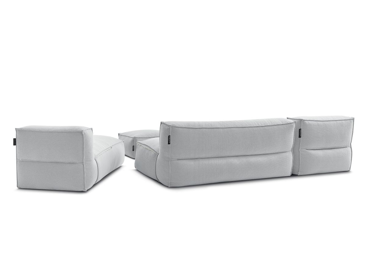 Modulaire tuinbank BIARRITZ met beschermhoes, 1 2-zits fauteuil, 2 chaise longues en 1 poef