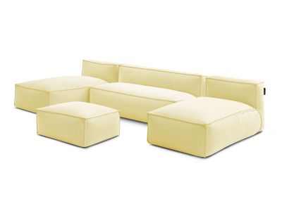 Canapé de jardin modulable BIARRITZ avec bâche de protection, 1 chauffeuse 2 places, 2 méridiennes et 1 pouf