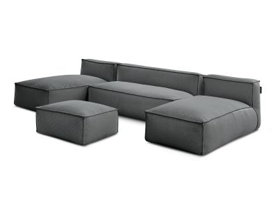 Canapé de jardin modulable BIARRITZ avec bâche de protection, 1 chauffeuse 2 places, 2 méridiennes et 1 pouf