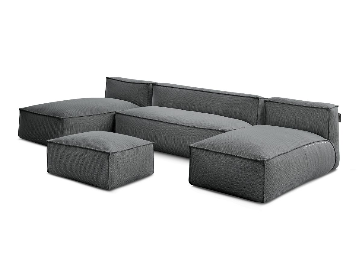Modulaire tuinbank BIARRITZ met beschermhoes, 1 2-zits fauteuil, 2 chaise longues en 1 poef