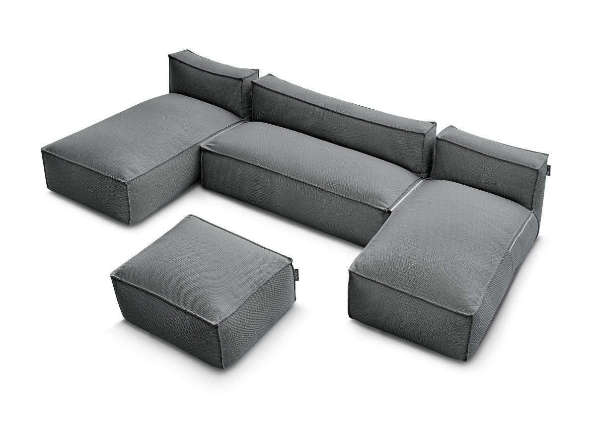 Modulaire tuinbank BIARRITZ met beschermhoes, 1 2-zits fauteuil, 2 chaise longues en 1 poef