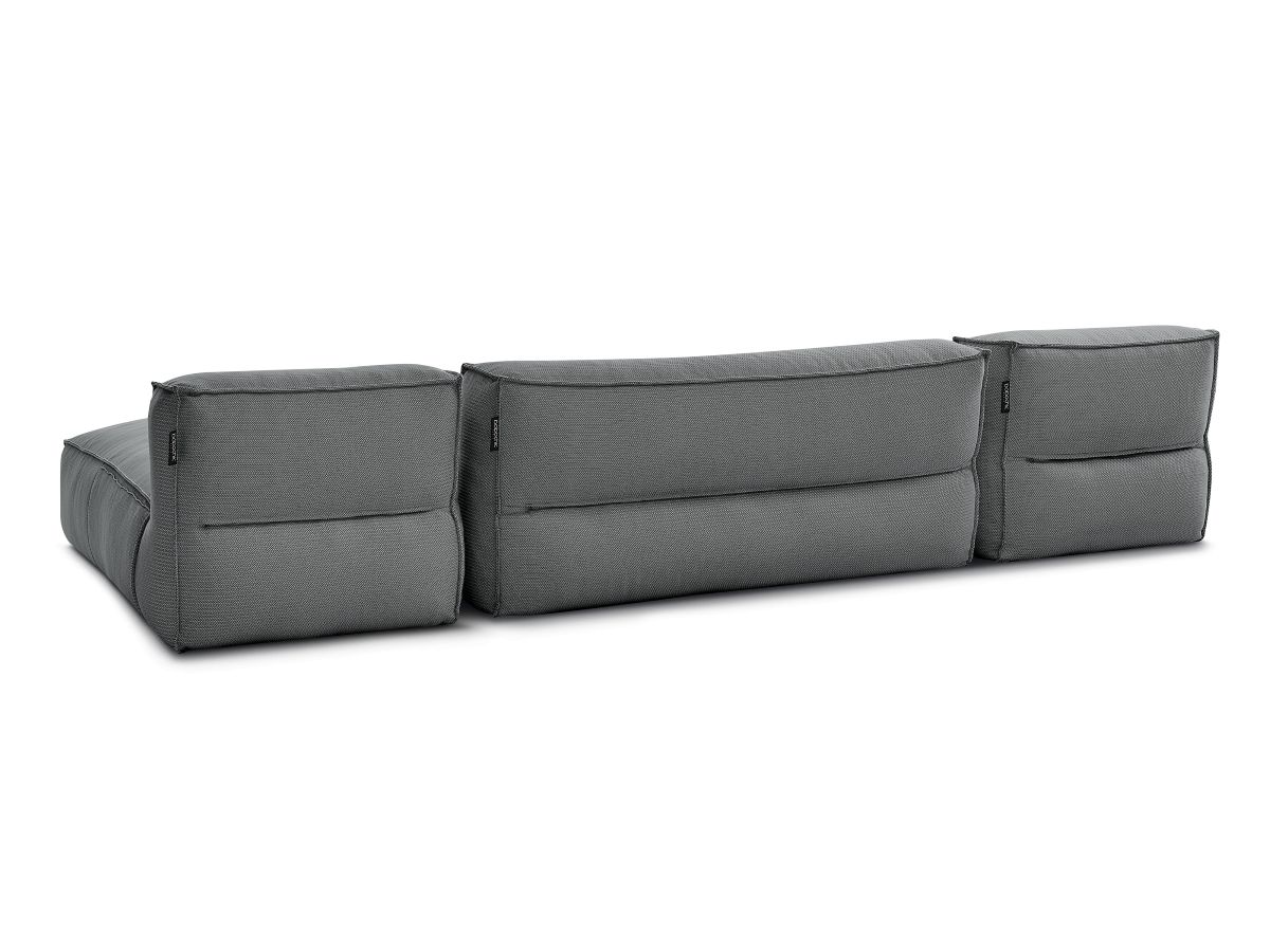 Modulaire tuinbank BIARRITZ met beschermhoes, 1 2-zits fauteuil, 2 chaise longues en 1 poef