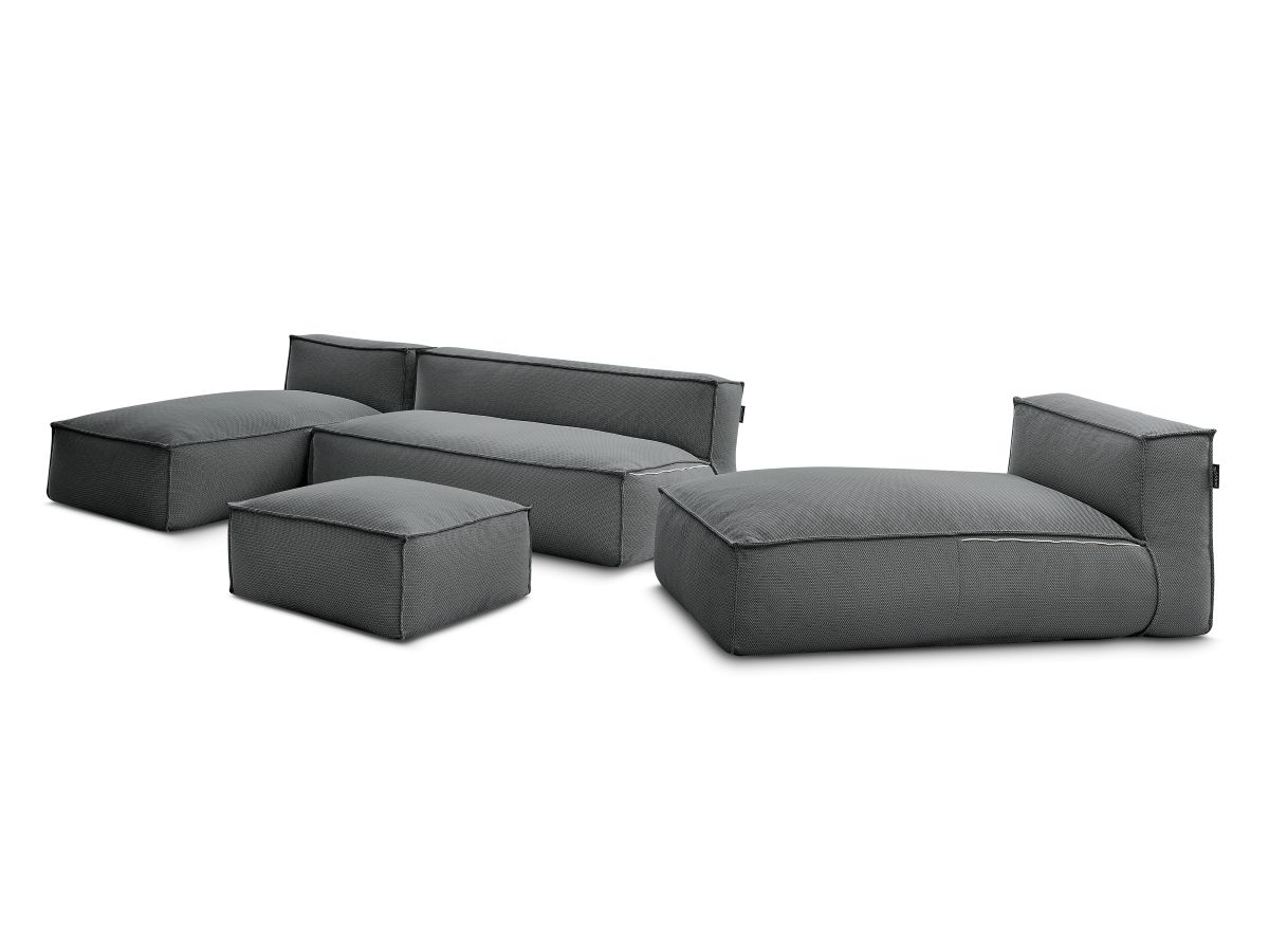 Modulaire tuinbank BIARRITZ met beschermhoes, 1 2-zits fauteuil, 2 chaise longues en 1 poef