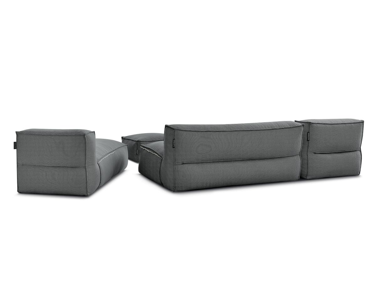 Modulaire tuinbank BIARRITZ met beschermhoes, 1 2-zits fauteuil, 2 chaise longues en 1 poef