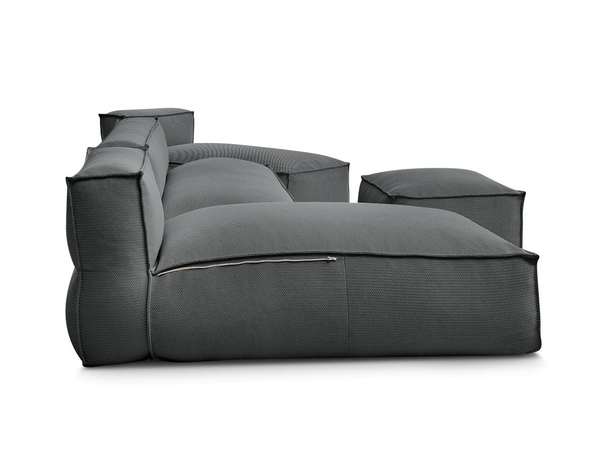 Modulaire tuinbank BIARRITZ met beschermhoes, 1 2-zits fauteuil, 2 chaise longues en 1 poef