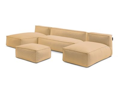 Canapé de jardin modulable BIARRITZ avec bâche de protection, 1 chauffeuse 2 places, 2 méridiennes et 1 pouf