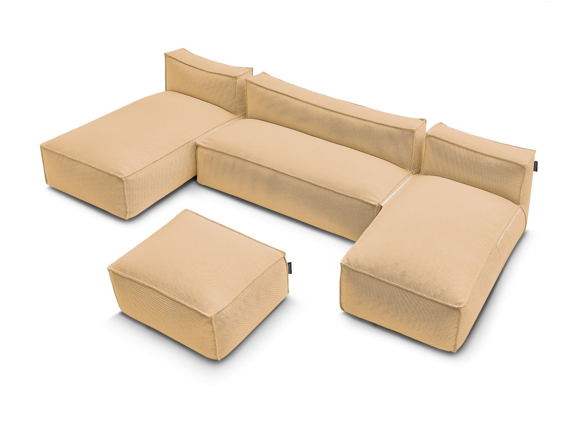 Modulaire tuinbank BIARRITZ met beschermhoes, 1 2-zits fauteuil, 2 chaise longues en 1 poef