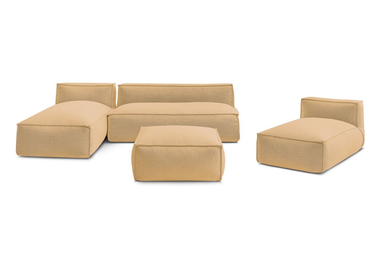 Modulaire tuinbank BIARRITZ met beschermhoes, 1 2-zits fauteuil, 2 chaise longues en 1 poef