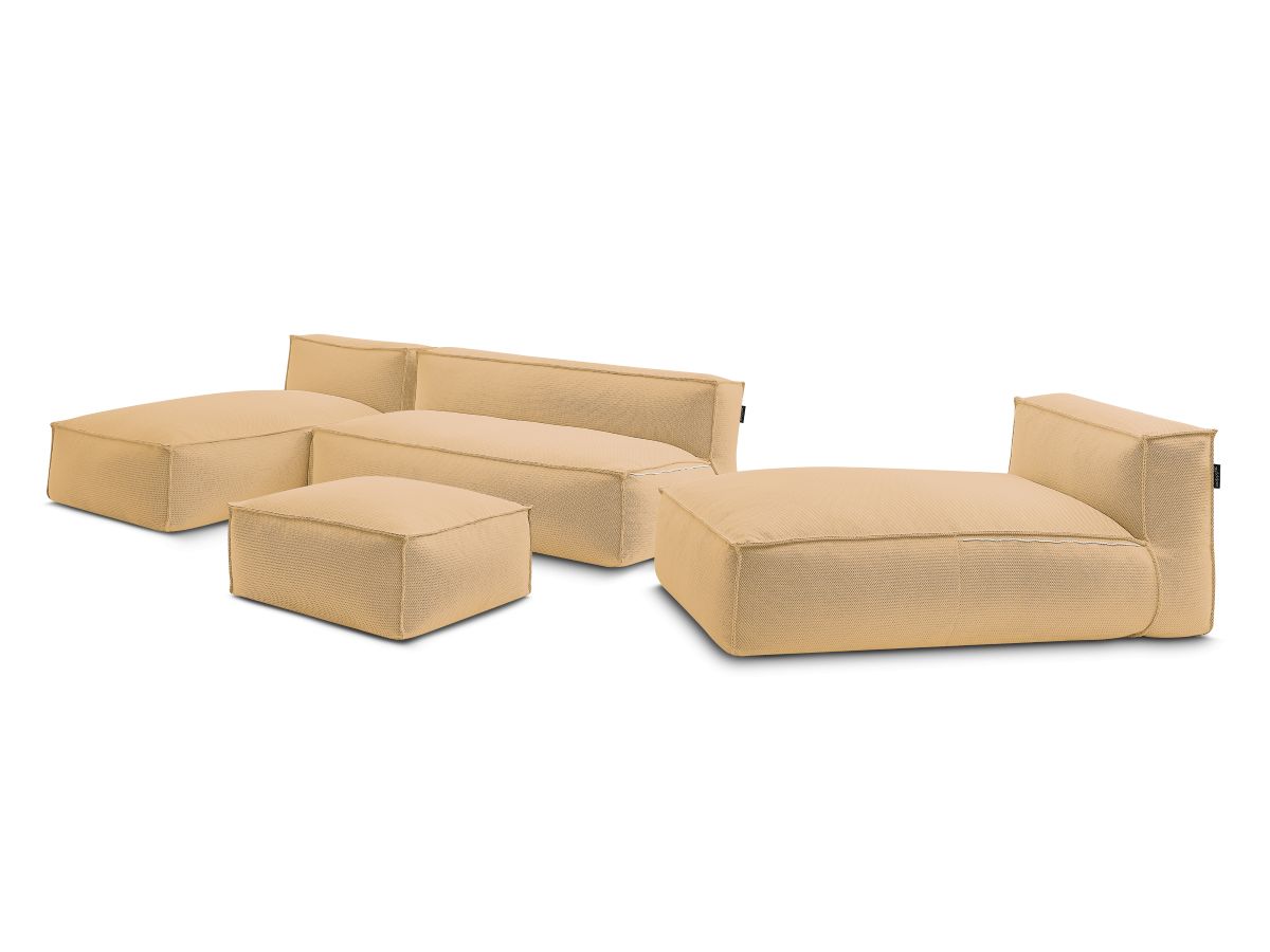 Modulaire tuinbank BIARRITZ met beschermhoes, 1 2-zits fauteuil, 2 chaise longues en 1 poef