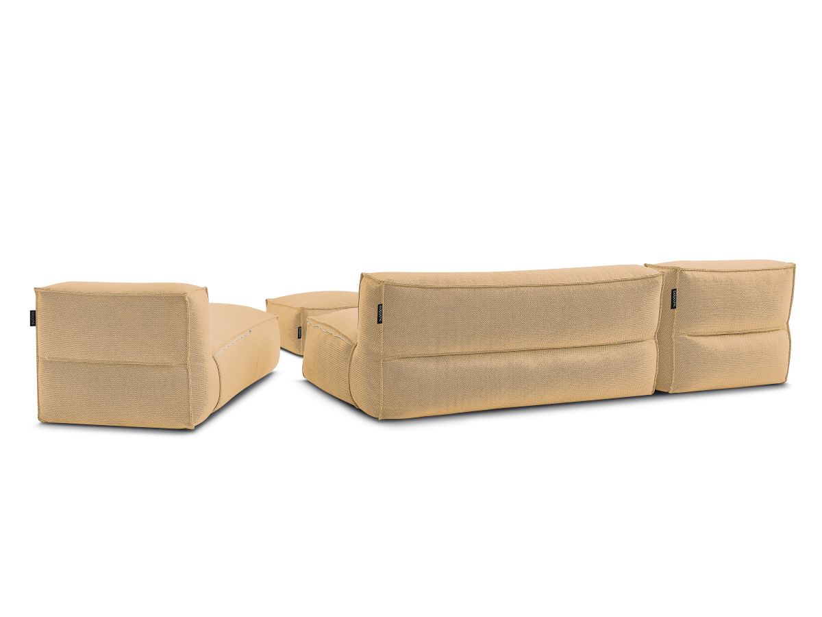 Modulaire tuinbank BIARRITZ met beschermhoes, 1 2-zits fauteuil, 2 chaise longues en 1 poef