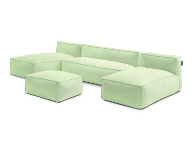 Canapé de jardin modulable BIARRITZ avec bâche de protection, 1 chauffeuse 2 places, 2 méridiennes et 1 pouf