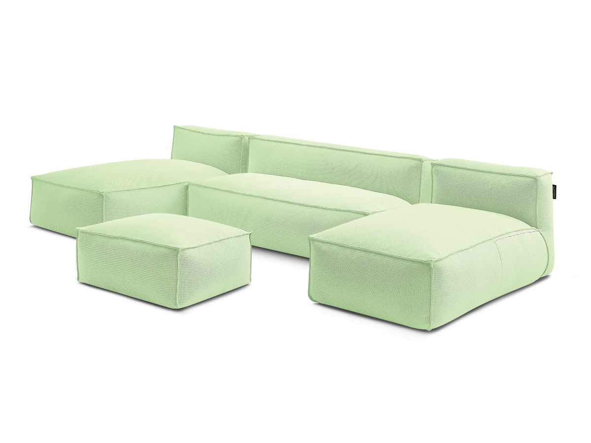 Modulaire tuinbank BIARRITZ met beschermhoes, 1 2-zits fauteuil, 2 chaise longues en 1 poef