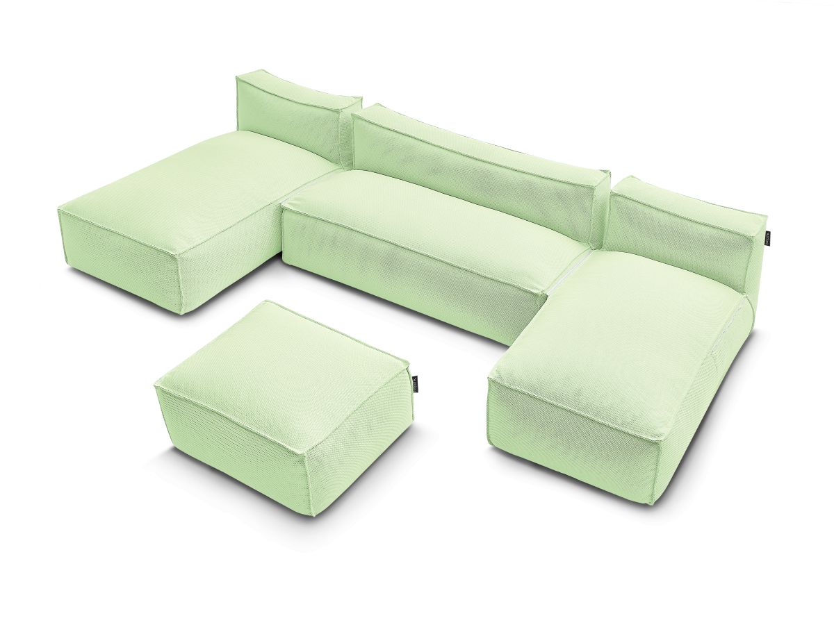 Modulaire tuinbank BIARRITZ met beschermhoes, 1 2-zits fauteuil, 2 chaise longues en 1 poef