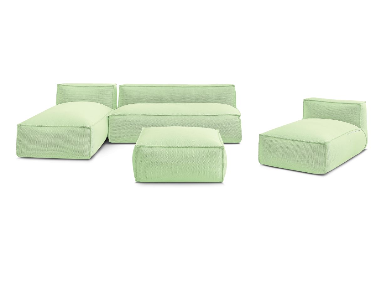Modulaire tuinbank BIARRITZ met beschermhoes, 1 2-zits fauteuil, 2 chaise longues en 1 poef