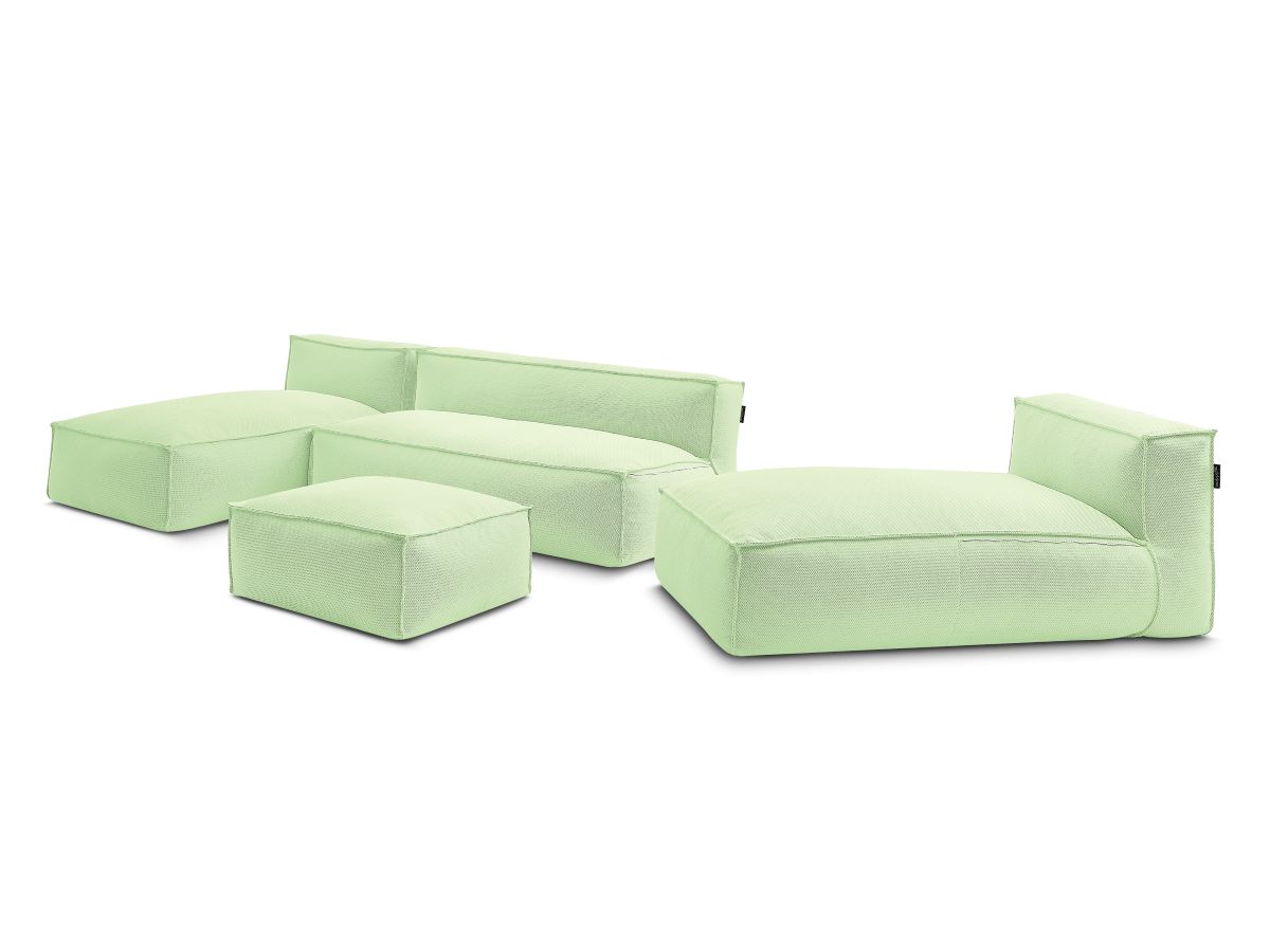 Modulaire tuinbank BIARRITZ met beschermhoes, 1 2-zits fauteuil, 2 chaise longues en 1 poef