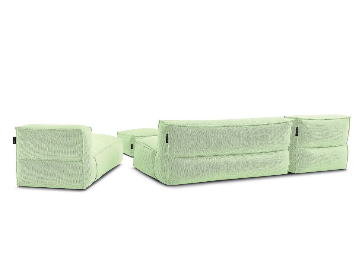 Modulaire tuinbank BIARRITZ met beschermhoes, 1 2-zits fauteuil, 2 chaise longues en 1 poef