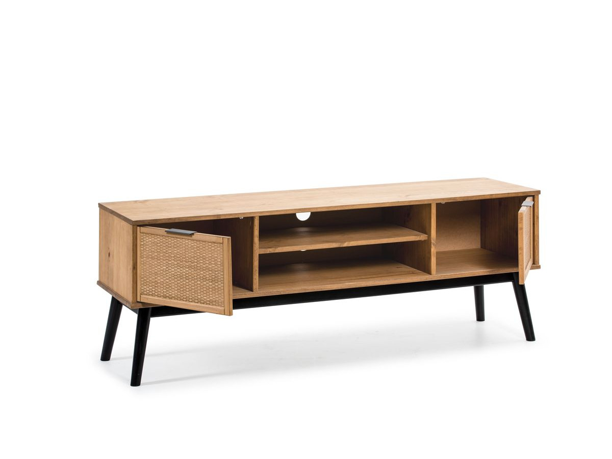 ALBI 140 cm tv-meubel in massief hout en rotan