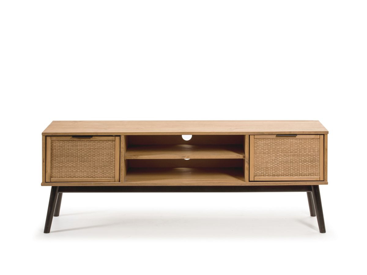 ALBI 140 cm tv-meubel in massief hout en rotan
