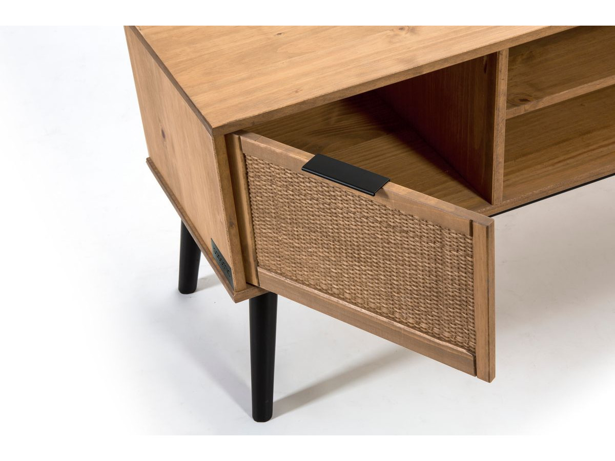 ALBI 140 cm tv-meubel in massief hout en rotan