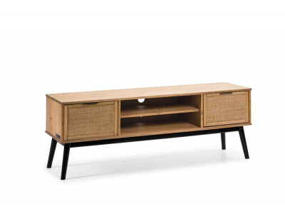 Meuble TV 140 cm ALBI bois massif et rotin