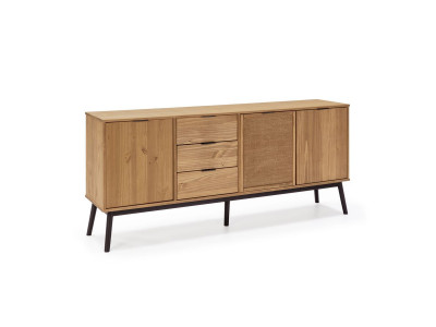 Buffet 3 portes 186 cm ALBI bois massif et rotin