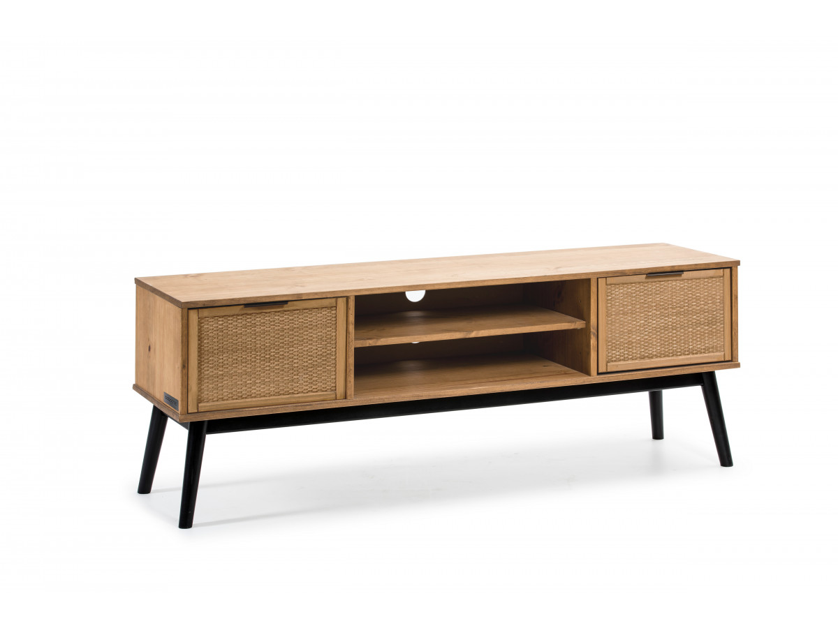 ALBI set met 130 cm dressoir + 140 cm tv-meubel in massief hout en rotan
