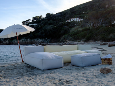 Méridienne sans accoudoir avec bâche de protection pour canapé de jardin modulable BIARRITZ