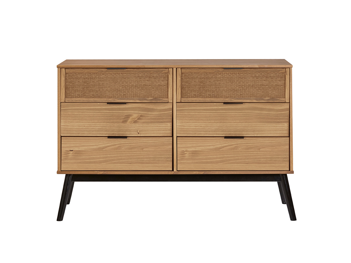 ALBI ladekast met 6 laden 120 cm massief hout en rotan