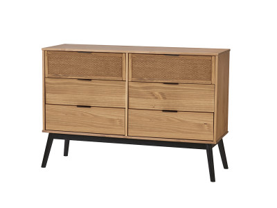 Commode 6 tiroirs 120cm ALBI bois massif et rotin
