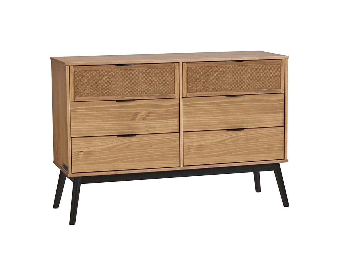 Commode 6 tiroirs 120cm ALBI bois massif et rotin — vue 6