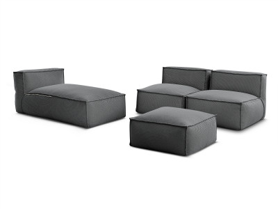 Canapé de jardin modulable BIARRITZ avec bâche de protection, 2 chauffeuses 1 place, 1 méridienne et 1 pouf